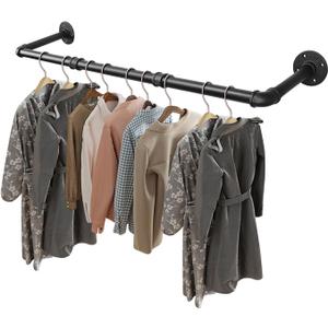 Livabber Industrial Pipe Clothes Rack, Heavy Duty Detachable Iron Garment Rack Wall Mounted, Rustic Saving Space Clothes Bar Multi-Purpose Hanging Rod for Bedroom, Closet, Black (36 Inch)