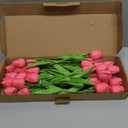 Sggvecsy 30 Pcs Fake Tulips Artificial Flowers Real Touch PU Faux Flowers Tulip Stems for Wedding Spring Bouquet Floral Arrangement Home Party Office Decorations for Mother's Day (Dark Pink)
