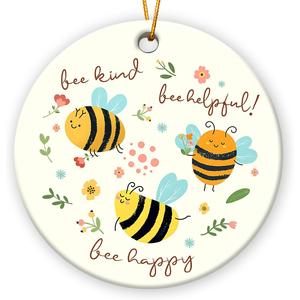 2 x Bee Christmas Ornament 2025 - Cute Bee Gifts for Women Men Boys Girls, Bees Lover Gifts for Friends Neighbors, Ceramic Christmas Ornaments for Tree Decor - Holiday Keepsake & Xmas Gift Exchange Idea