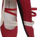 iiimmu Fashion Sneakers Ballerina Flats with Elastic Straps Casual Walking Shoes Lightweight Comfortable Dress Flats with Rubber Sole Faux Suede (8, Red White)