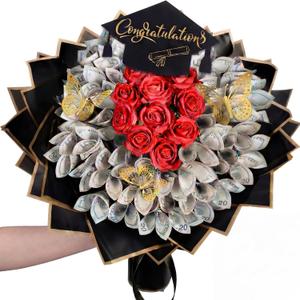 Gilprop 127 Pcs Graduation Gifts Money Flower Bouquet Class of 2026 Money Gift Ideas for Women Girl Boy Him Daughter Son DIY Bouquets Filled with Folded Bills for College Middle High School(Black)