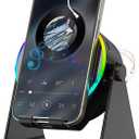 Wireless Induction Speaker- 5 in1 Bluetooth Speaker Phone Stand with Colorful Ambient Light 360 Rotation Compatible with iPhone Android iPad Samsung Galaxy- Unique Birthday Gift for Men Women Adults (Black)