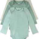 3-Pack Organic Cotton Long Sleeve Bodysuits , Honey Kisses (3-6 Months, Sage Ombre)