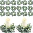 Panelee 20 Pcs Candle Rings Artificial Eucalyptus Candle Wreath Rings Greenery Leaves Boho Candles Garland Pillar for Wedding