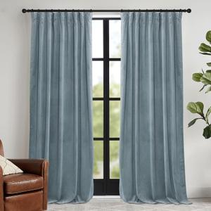 RYB HOME Stone Blue Velvet Curtains 96 inches - Blackout Curtains for Bedroom Thermal Insulated Noise Reducing Soft Luxury Window Decor for Living Room, W52 x L96 inches, 2 Panels