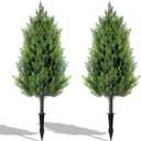 2 Pack 3FT Artificial Cedar Topiary Trees with Ground Spike, Realistic Fake Plants Tree UV Resistant Artificial Plants Indoor Outdoor Faux Plants Evergreen Bushes Shrubs for Porch Garden Office