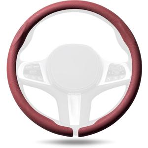 Aimato Nappa Leather Steering Wheel Cover, Ultra-Thin Car Steering Wheel Cover,Comfortable & Breathable Microfiber,Universal Fit for Most Cars,Wine Red