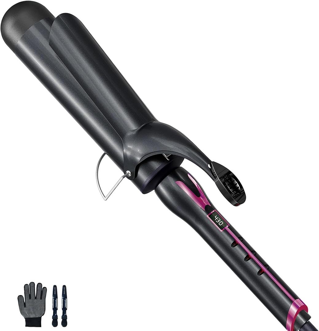 Curling Iron 2 Inch, 2 inch Curling Irons Ceramic Barrel with Argan Oil Infused, Large Barrel Curling Iron for Long Hair, 14 Heat Settings (Pink)