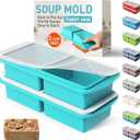 Silicone Freezer Tray with Lid Soup Freezer Container Molds with Steel Reinforced Rim Ice Cube Freezer Molds for Soup, Sauce, Leftovers, Homemade Meal Prep Containers Portion Control Food Storage