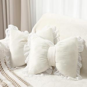 Yousoontic 2 Pcs Bow Pillows 15.7 * 12.6 in Coquette Throw Pillow Cute Bow Shaped Cushion Plush Lumbar Decorative for Girls Room Bed Sofa Couch Car(Velvet,White)