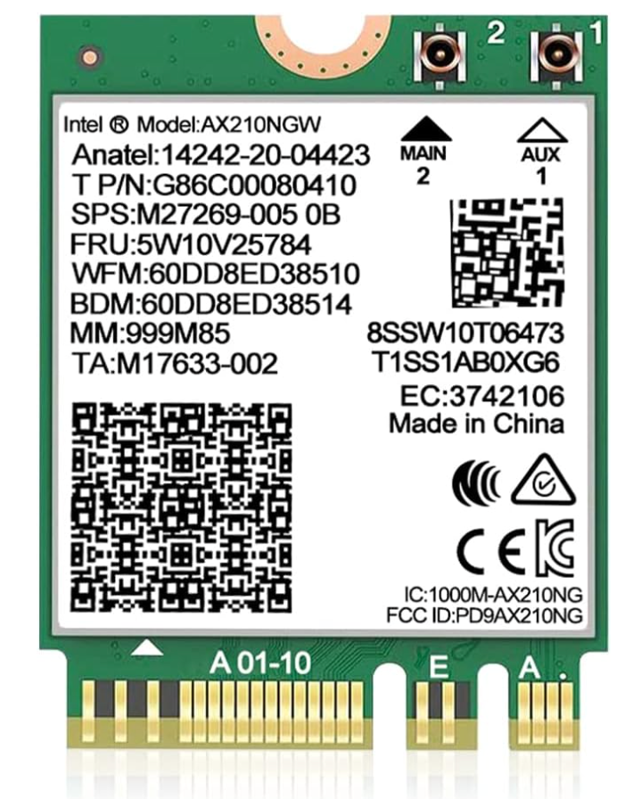 WiFi 6E Wireless Card Intel AX210 NGW Bluetooth 5.3 TriBand 5400Mbps Network Adapter for Laptop Support Windows 10/11 (64bit) M.2/NGFF