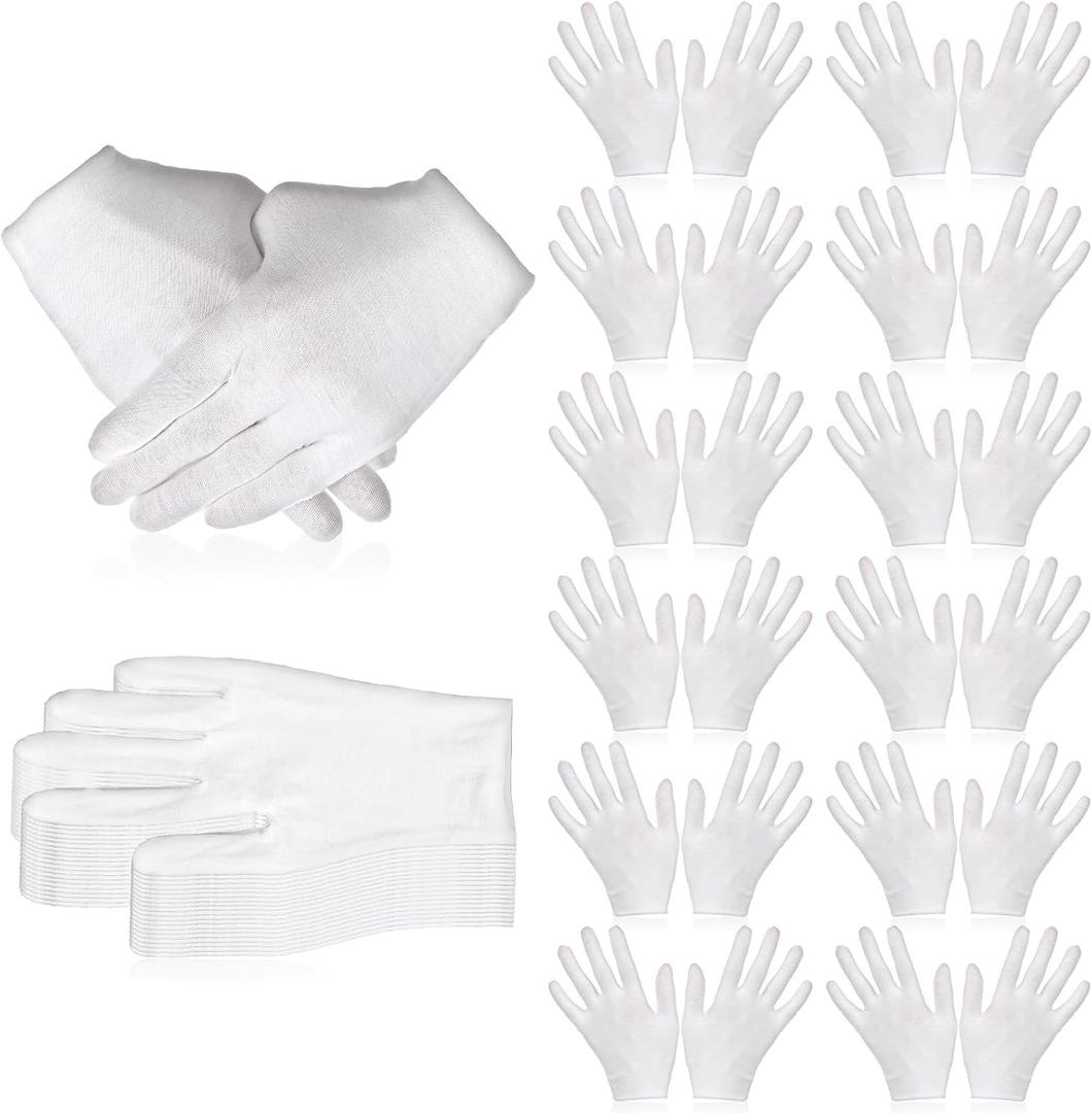 144pcs White Cotton Gloves for Dry Hands Sleeping, Breathable, Moisturizing Gloves White Cotton Glove Women for Dry Hand Moisturizing Cosmetic Eczema Hand Spa and Jewelry Inspection Serving-L