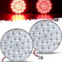 Partsam 4 inch Round Tail Light 21-2835 LEDs Red Stop Turn Load Lights with 1157 Socket TPE Gasket Clear Lens Replacemnet for Freightliner Kenworth Peterbilt Cascadia, 12V IP67 Waterproof 2pcs