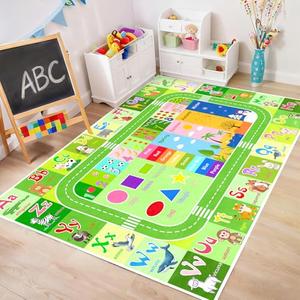 Alphabet Rugs for Kids Playroom - ABC Rug for Classroom with ABC Alphabet,Animals Colors,ABC Carpet for Children Playroom Cartoon Kids Play Mat for Bedroom Decor,Green,2.5x4 Feet