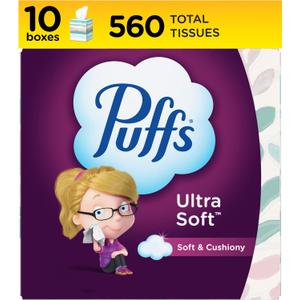 Puffs Ultra Soft Non-Lotion Tissues, 10 Cubes, 56 Tissues Per Box