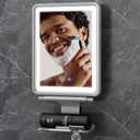 Heated Shower Mirror Fogless for Shaving, 3 Colors Stepless Dimmable Lights Fogless Mirror for Shower, Rechargeable Anti Fog Shaving Mirror for Shower with Razor Holder, Light Memory Function, White