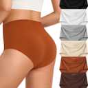 Kalapa Womens Underwear Seamless Full Coverage Breathable Briefs No Show Silky Stretch High Waisted Ladies Panties 6 Pack (Small)