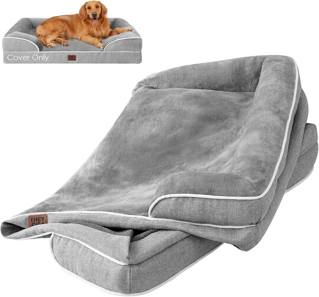 EHEYCIGA Dog Bed Cover Replacement for Extra Large Dog Bed, Waterproof Washable Removable Cover for Orthopedic Memory Foam Dog Sofa, Non-Slip Bottom, Grey, Cover Only