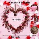 Valentines Wreaths for Front Door, 15in Valentines Day Wreath with Red Berries, Red Heart Wreaths Handmade Rustic Twig Wreath with Grapevine for Gifts Front Door Indoor Home Wedding Festival Decor