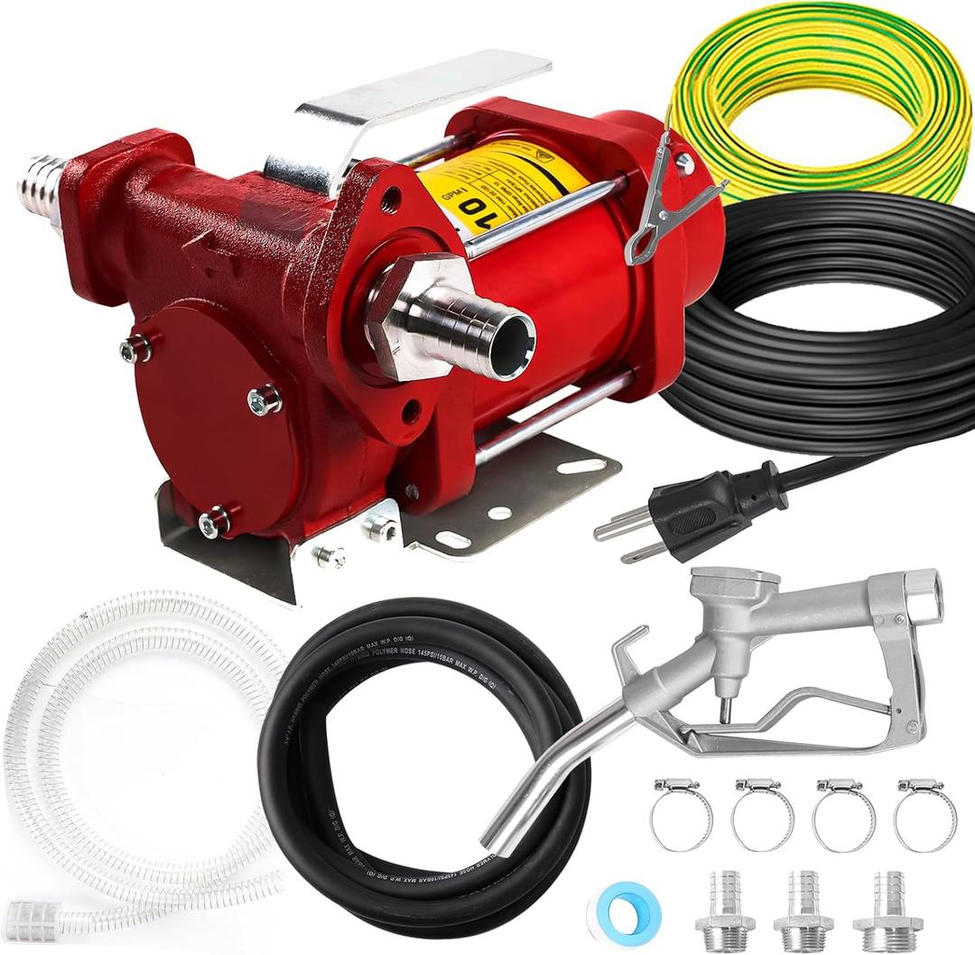 110V Automatic Gasoline Fuel Transfer Pump w/Manual Nozzle, 10 GPM Heavy-duty Portable Self-priming Fuel Oil Transfer Pump for Gasoline, Diesel, Kerosene, Biodiesel and More