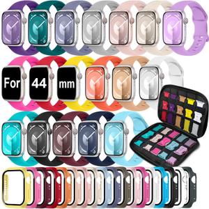 18 Pack Sport Band Compatible with Apple Watch Bands 40mm 41mm 42mm 44mm 45mm 46mm for Women Men,Silicone iWatch Bands with Screen Protector Case for iWatch 10 9 8 7 6 5 4 SE (Select the Right Size)
