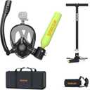 SMACO Mini Scuba Tank with Snorkel Mask 0.5L Portable Small Diving Tank with Full Face Diving Mask Reusable DOT Certified Pony Bottle Diving Cylinder Kit with High Pressure Hand Pump for Snorkeling