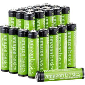Amazon Basics 24-Pack Rechargeable AAA NiMH Batteries, 800 mAh, 1.2V, Low Self-Discharge, Pre-Charged, Recharge up to 1000x Times