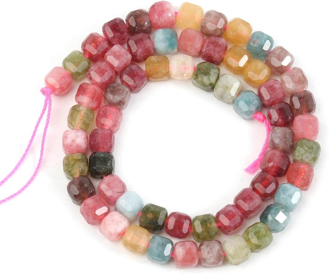 Natural Stone Faceted Cube Square 5Mm Tiger Eye Crystal Loose Spacer Beads For Jewelry Making DIY Gi Bracelets Necklace Earrings - (Color: Tourmaline Jade/Size: 5Mm About 60Pcs)