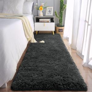 Chicrug Soft Runner Rugs for Bedroom Living Room Plush Fluffy Rug 2x6 Feet, Shag Furry Area Rug Carpet Non Shedding for Nursery Children Kids Girls Room Home Decorative, Dark Grey