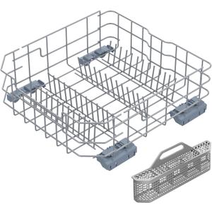 UPGRADED WD28X26099 Dishwasher Lower Dishrack Assembly Compatible with GE Dishwasher Rack Replacement Parts and WD28X10128 Dishwasher Silverware Basket,WD28X26099 for GE Dishwasher Lower Rack Parts