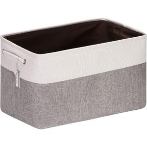 Sea Team 3-Pack Extra Large Storage Basket Set, Trunk Organizer, Clothes Toys Bin, 22 x 15 x 13 Inches, Rectangular Canvas Fabric Collapsible Shelf Box with Handles for Kids Room (Grey/White)