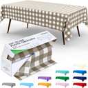 Smiry 54 Inch x 300 Feet Disposable Table Cover Roll, Khaki & White Plastic Table Cloth in Cut-to-Size Box with Slide Cutter, Waterproof Rectangle Tablecloths for Weddings, Banquets, Outdoor