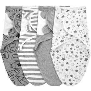 Newwiee 4 Pcs Preemie Baby Swaddle Wrap Adjustable Cotton Preemie Swaddle Blanket for Newborn Boys Girls(Grey Stripe,Fit for Preemies)