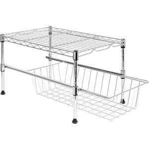 Honey-Can-Do Cabinet Organizer with Adjustable Shelf and Pull-Out Basket SHF-09254 Chrome Large