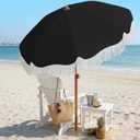 AreShark 7ft Patio Umbrella with Fringe, UPF50+ Beach Umbrella for Table, Pool & Garden, Portable Outdoor Tassels Umbrella w/Fiberglass Ribs&Push Bottom Tilt(Black)