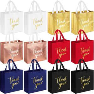 Sweetude 30 Pcs Thank You Gift Bags with Handles Bulk Reusable Goodie Bag Non Woven Foldable Handbag for Christmas Wedding Bridesmaid Gifts(11 x 12 x 5 Inch,Multicolor)