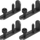4PCS Sliding Barn Door Floor Guide, Adjustable Rollers Barn Door Hardware, Barn Door Rollers, Flush Flat Bottom Design, Rounded Edge Design (Black)
