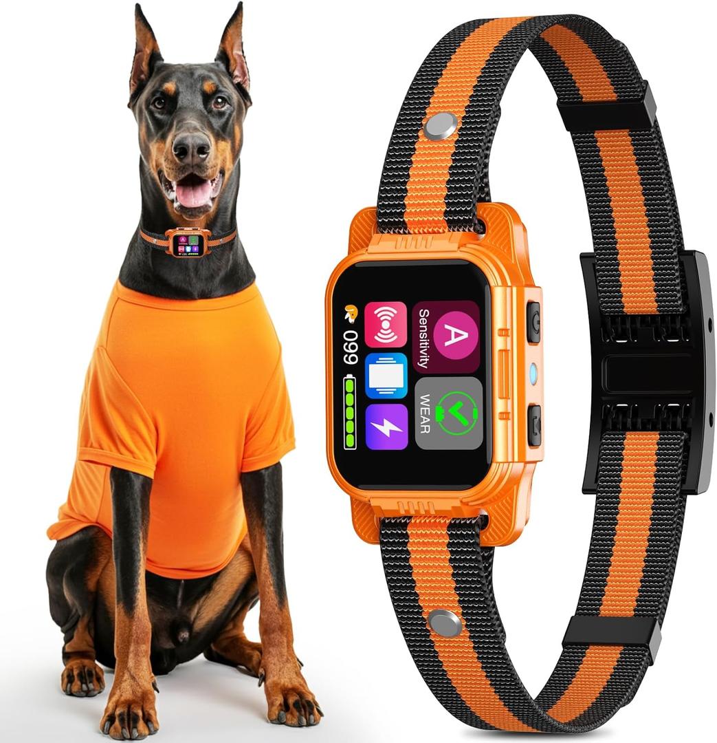 Dog Bark Collar - for Large Medium Small Dogs, Rechargeable Smart Bark Collar, Anti Barking Device for Large Dogs, Dog Training Collars with Beep Vibration and Shock & Adjustable A/B Sensitivity (Orange)