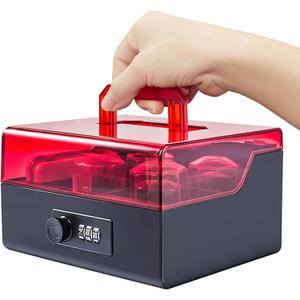 Treasure Chest Small Cash Box with Lock, Mini Change Lock Box, Cosmetics Box (Small-Red 6.6 x 6 x 4 inch) Combination Lock, Lock Safe, Jewelry Box