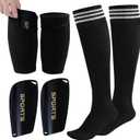 Soccer Shin Guards Shin Pads Shin Guards Sleeves with Inserted Pocket and Long Soccer Socks for Soccer Games Team Sports (Small, Black)