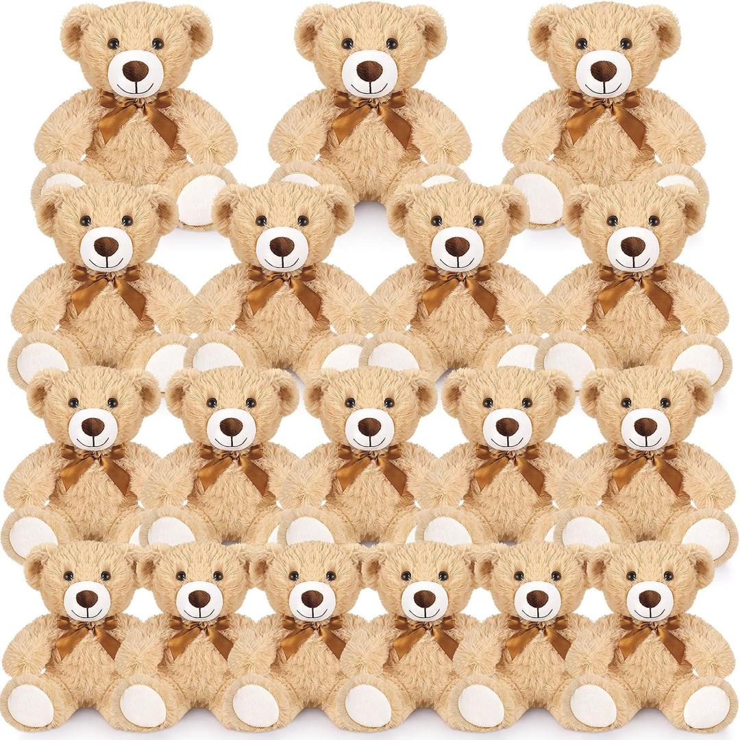 Zhanmai 18 Pcs 14 Inch Bears Stuffed Animal Bulk Gifts Plush Bear Toys for Birthday Baby Shower Graduation Party Favor(Light Brown)