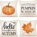 ZWJD Fall Pillow Covers - 20x20 Set of 4 Farmhouse Decor Pillows With Pumpkin, Maple Leaves and Hello Autumn Designs for Porch, Couch, Bed