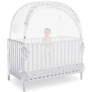 L RUNNZER Baby Pop Up Crib Tent, Crib Net to Keep Baby from Climbing Out, Crib Canopy Cover Against Falling and Bites, Strong Frame & Soft Breathable Mesh, White+ stars