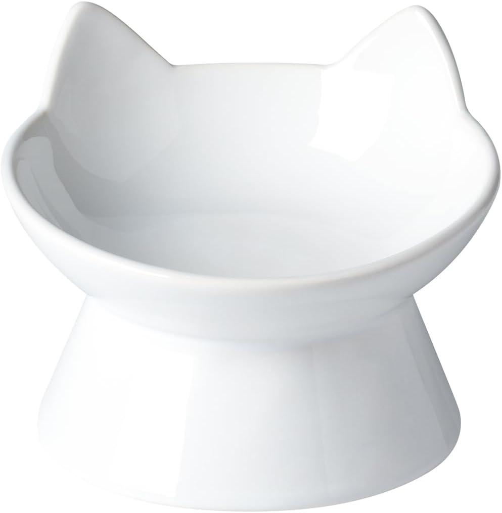 ABRUTY Cat Food Bowl, 5 OZ Ceramic Elevated Kitten Water Bowl, 15° Tilted Raised Pet Feeder, Anti Vomiting and Whisker Friendly Dishes for Fat Faced, Cat, Kitten, Small Dog