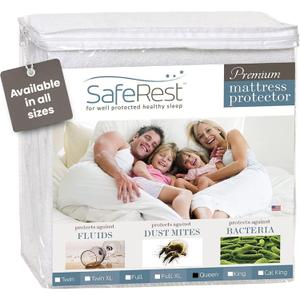 SafeRest Waterproof Queen Size Mattress Protector - Fitted with Stretchable Pockets - Machine Washable Cotton Mattress Cover for Bed