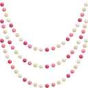 WILLBOND 3 Pieces Wool Felt Rainbow Ball Garland Colorful Pom Pom 6.5 ft Long 24 Ball Garland for Easter Mardi Gras Halloween Thanksgiving Xmas Black History Month (Pink,Light Pink,Beige,White)