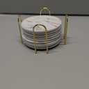 9 Pieces Ceramic Drink Coasters with Holder, Billbotk Absorbent Drink Coasters for Coffee Table, Marble Style Coasters Wooden Table, Suitable for Kinds of Cups, 4 Inches (Gold White)