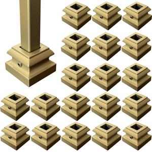 20 Pack Brass Gold Iron Baluster Flat Shoes, Stair Shoe with Screw for Use with 1/2" Square Balusters, Decorative Stair Railing