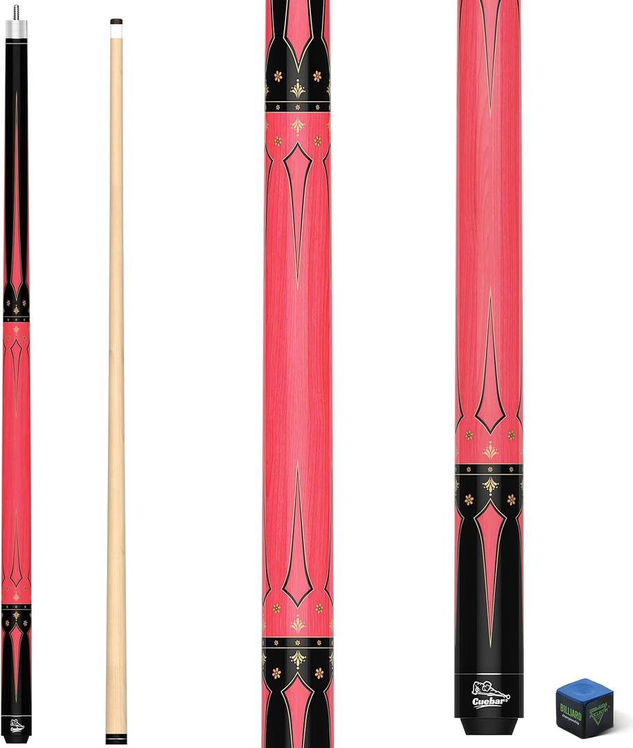Pool Cue Stick 58 Inch 2-Piece Billiard Cues with Geometric Sword Inlays, Unwrapped Grip, Maple Shaft, 13mm Tip - Choose from 8 Colors and 4 Weights