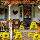 2 x 12 Pcs Large Halloween Leaf Bags Biohazard Halloween Decorations Halloween Trash Bags for Leaves Plastic Yard Lawn Waste Bag Scientist Biohazard Bag Outdoor Biohazard Zombie Party Decorations (Yellow)